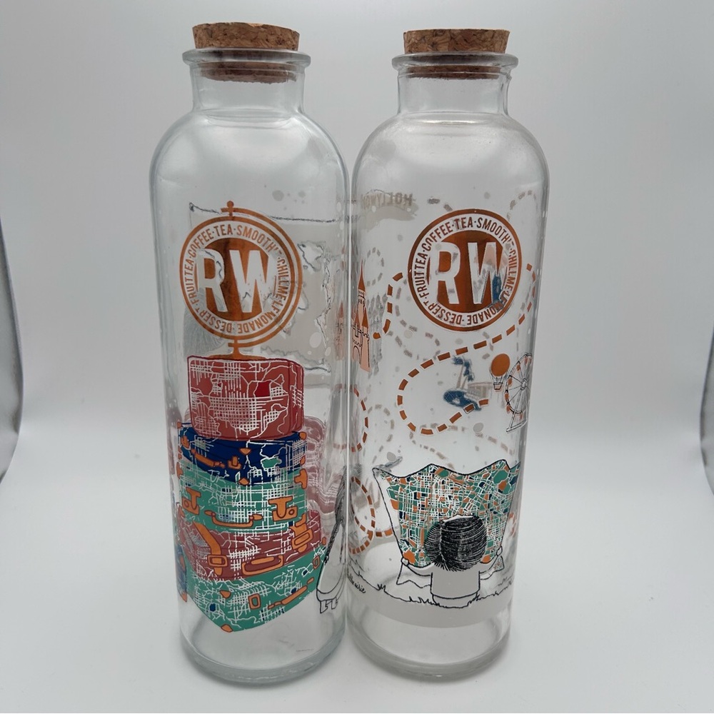 2 ROASTING WATER COLLECTIBLE GLASS BOTTLES 8-1/2” TALL AIRIE DESIGN